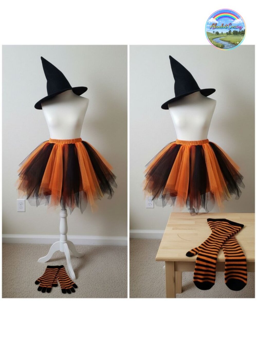 Witch Costume Set Tutu Skirt Striped Knee High Socks Arm Warmers Cosplay